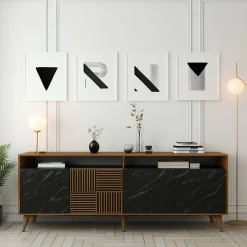 Credenza noce e nera 180x35x78h cm 4 ante - Benjamin