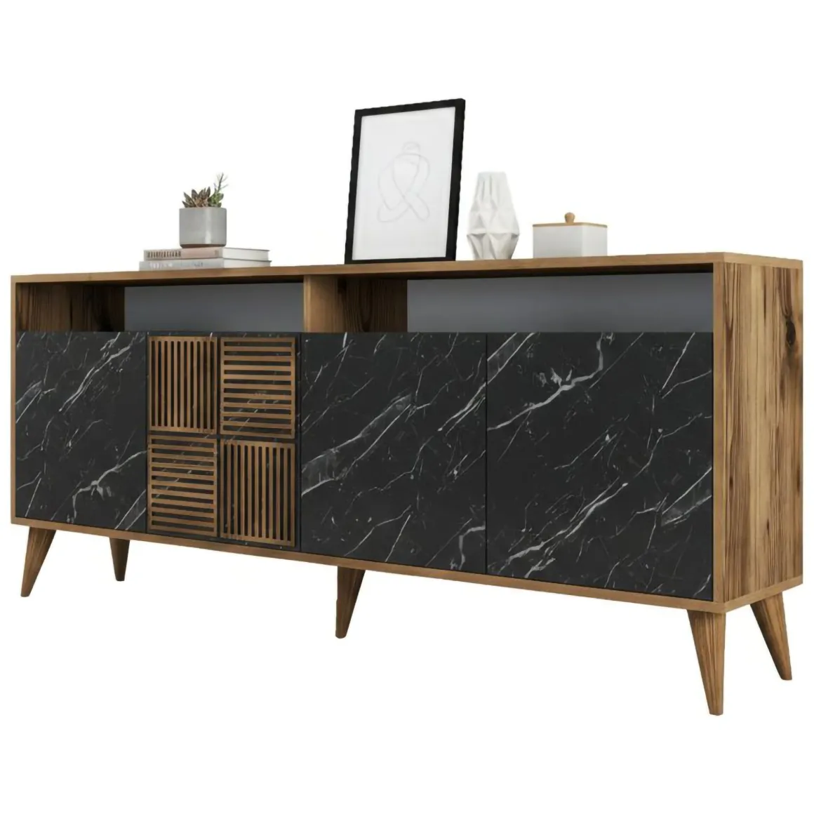 Credenza noce e nera 180x35x78h cm 4 ante - Benjamin