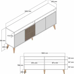 Credenza noce e nera 180x35x78h cm 4 ante - Benjamin