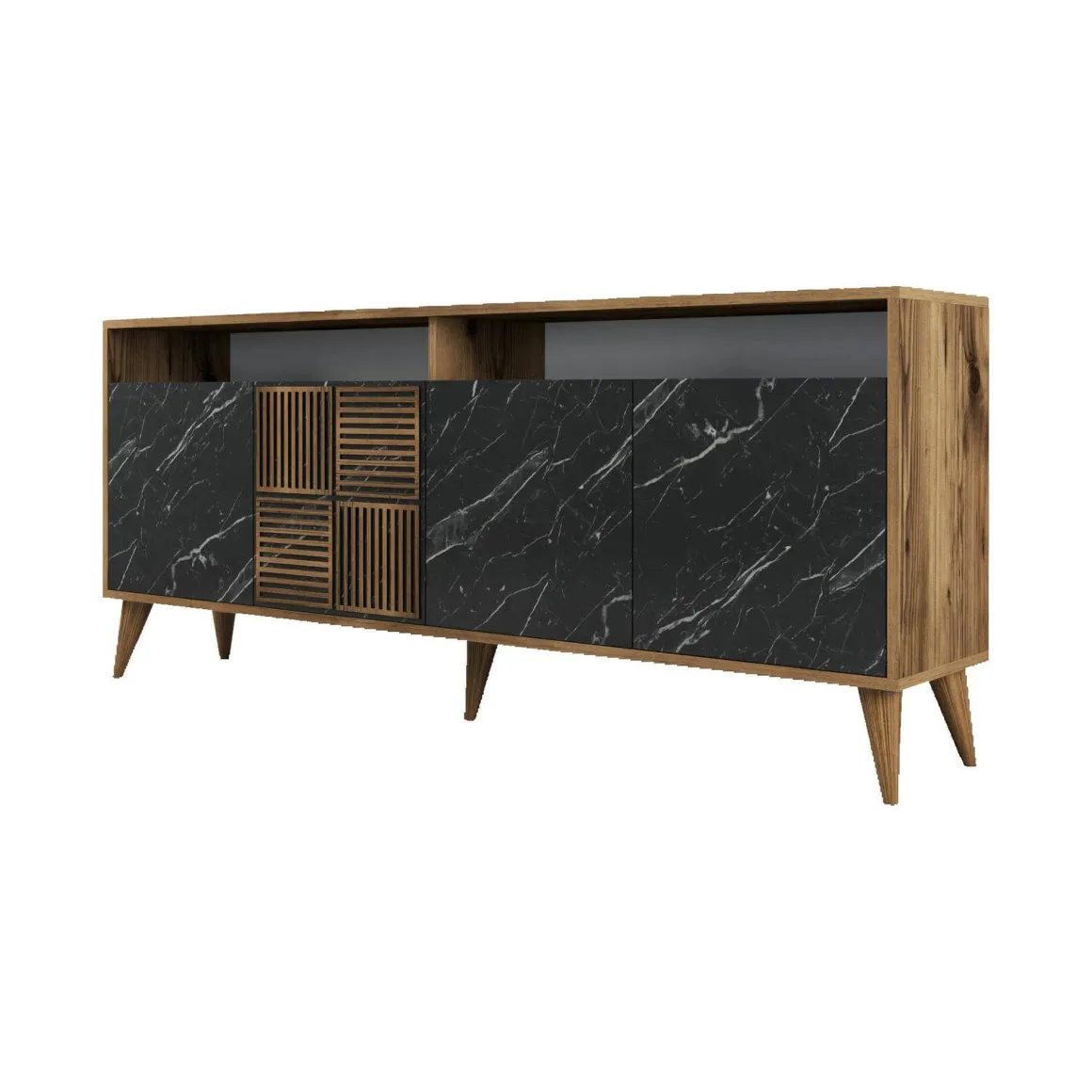 Credenza noce e nera 180x35x78h cm 4 ante - Benjamin