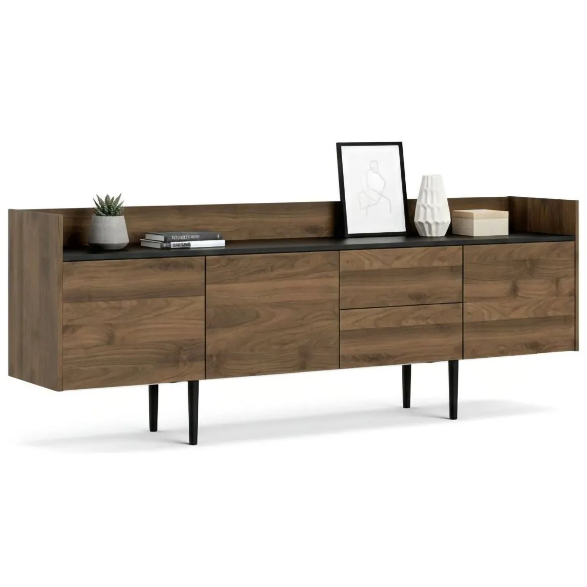 Credenza noce 195x40x73h cm 3 ante e 2 cassetti - Zungoli