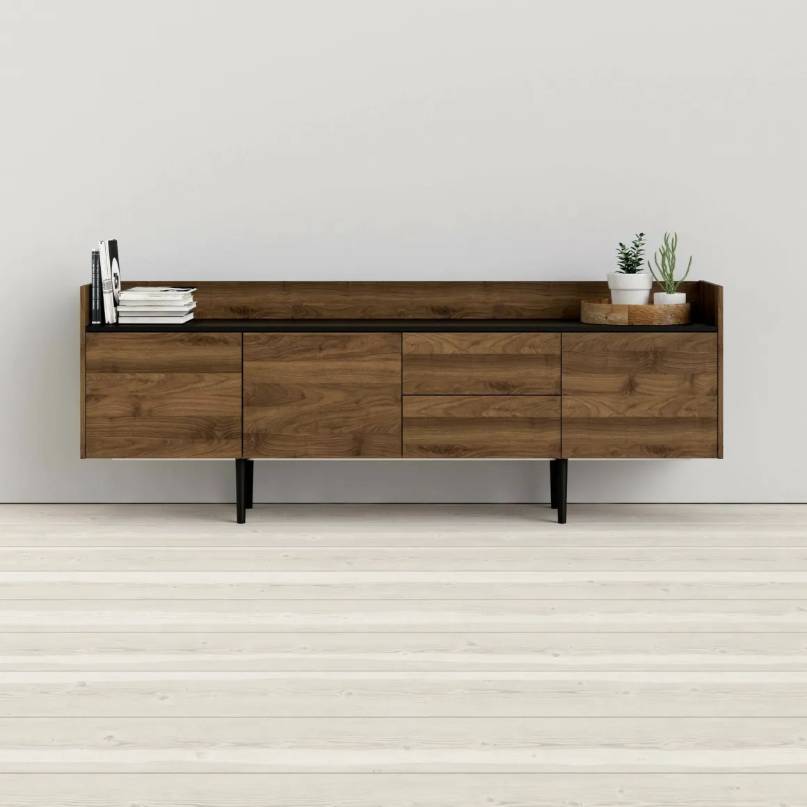 Credenza noce 195x40x73h cm 3 ante e 2 cassetti - Zungoli