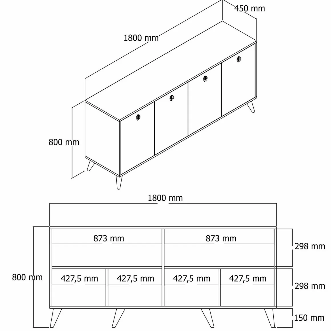 Credenza noce 180x45x80h cm 4 ante - Ernie