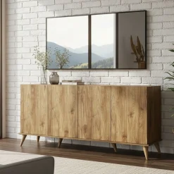 Madie|Credenze > Dmora Credenza noce 180x45x80h cm 4 ante - Paine Marrone Noce