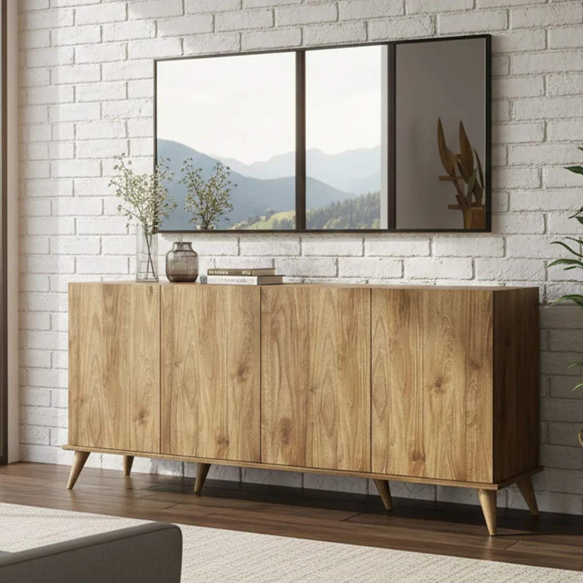 Madie|Credenze > Dmora Credenza noce 180x45x80h cm 4 ante - Paine Marrone Noce