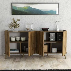 Madie|Credenze > Dmora Credenza noce 180x45x80h cm 4 ante - Paine Marrone Noce