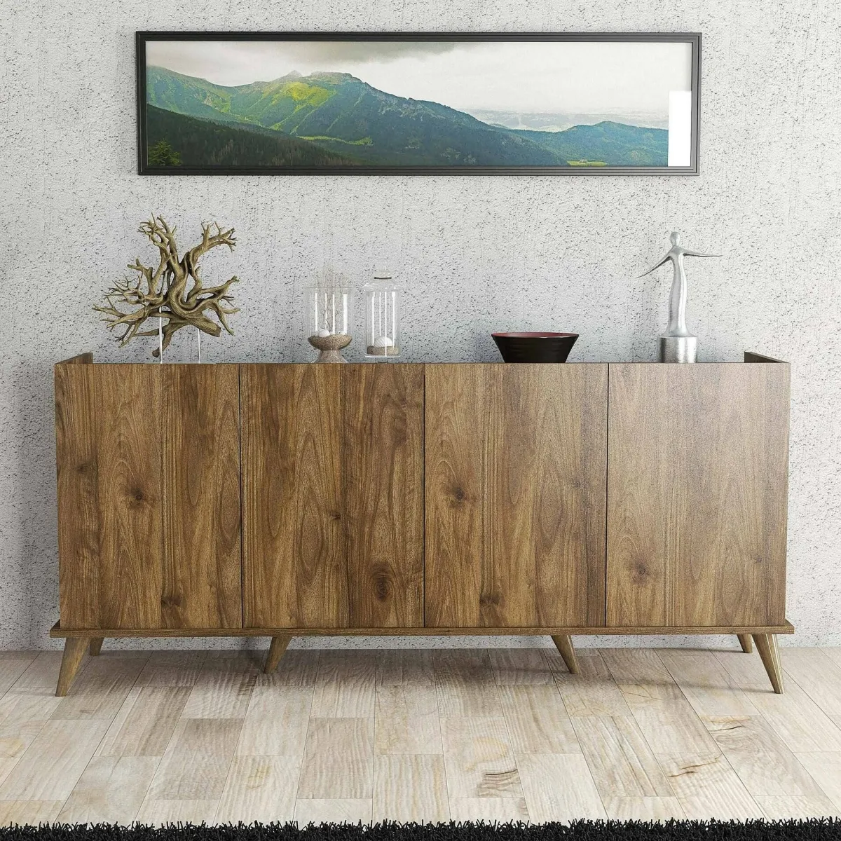 Madie|Credenze > Dmora Credenza noce 180x45x80h cm 4 ante - Paine Marrone Noce