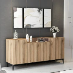 Madie|Credenze > Dmora Credenza noce 160x42x75h cm 4 ante - Picea Marrone Noce