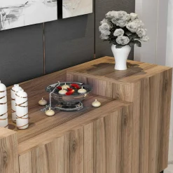Madie|Credenze > Dmora Credenza noce 160x42x75h cm 4 ante - Picea Marrone Noce