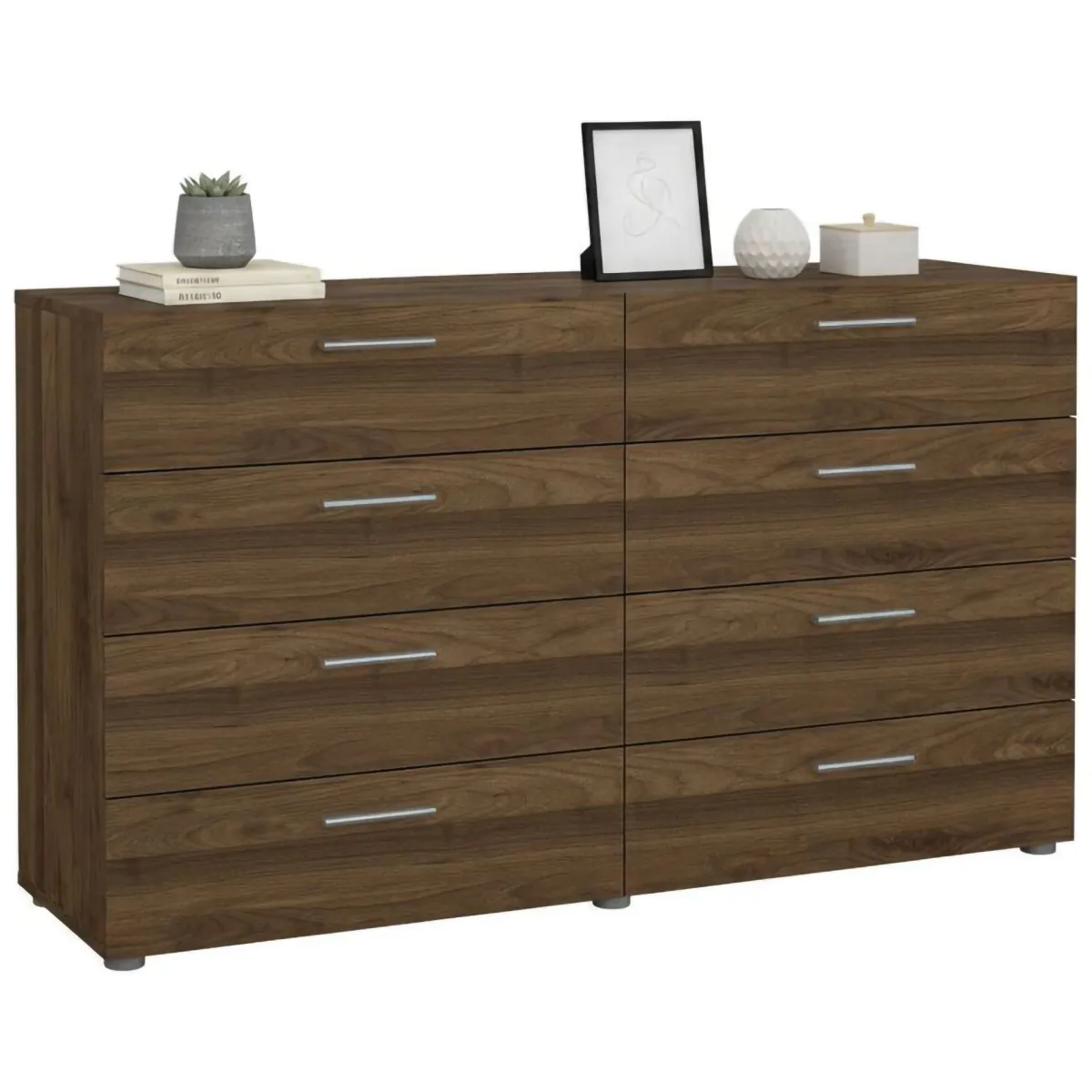 Madie|Credenze > Dmora Credenza noce 140x40x81h cm 8 cassetti - Phethai Marrone Noce