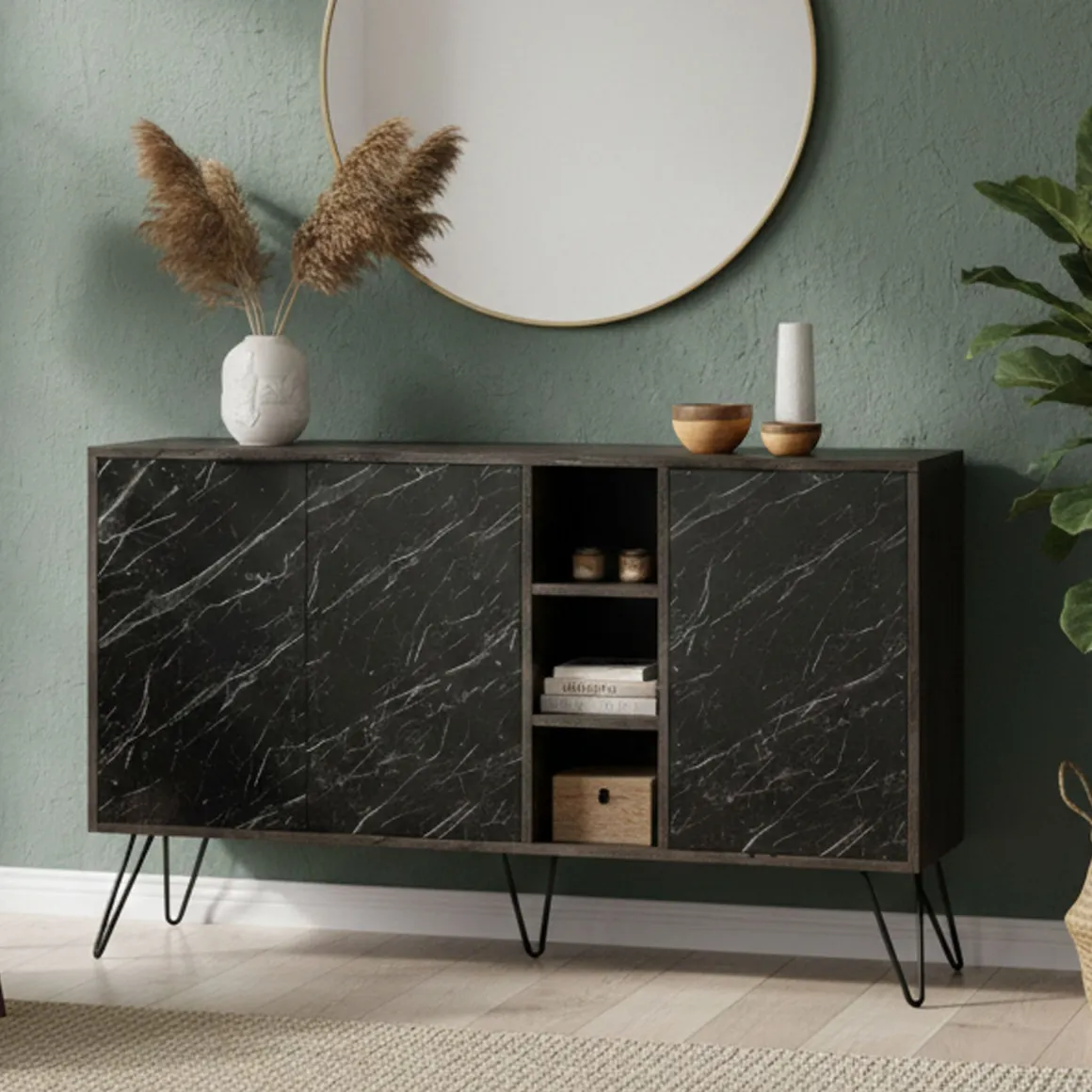 Credenza ossido e nera marmo 142x35x83h cm 3 ante - Alin