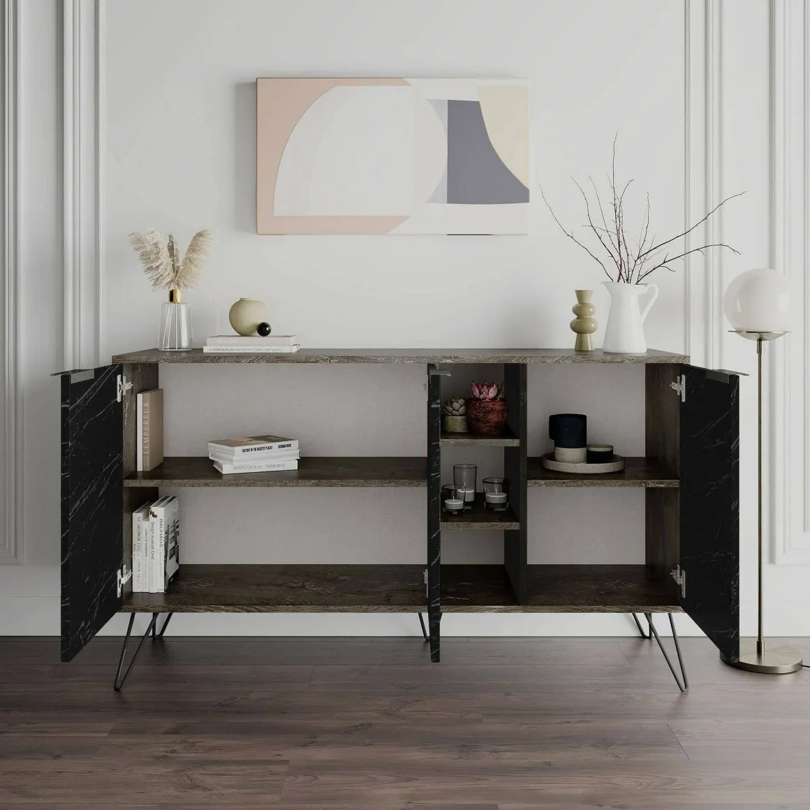 Credenza ossido e nera marmo 142x35x83h cm 3 ante - Alin