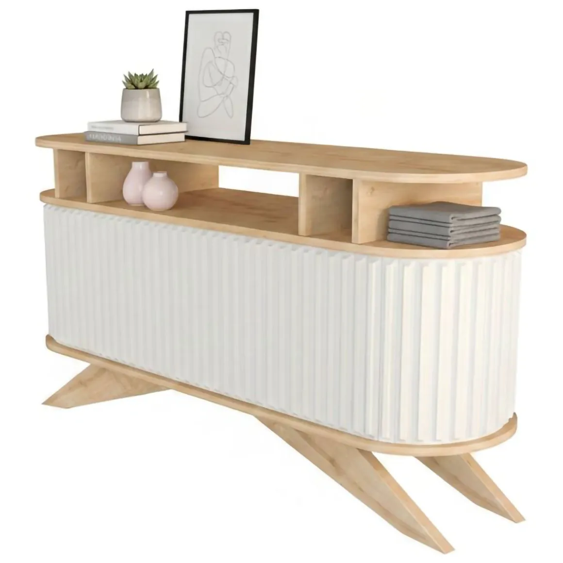 Cucina|Madie > Dmora Credenza quercia e bianca 180x44x75h cm 3 ante - Aziz Bianco, Marrone Quercia