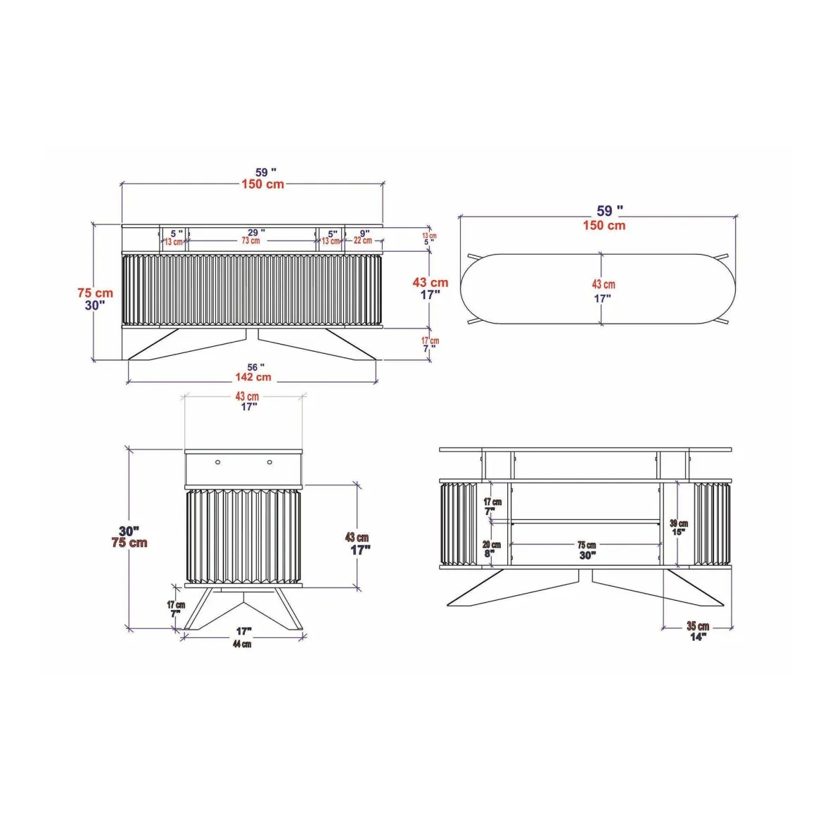 Cucina|Madie > Dmora Credenza quercia e bianca 180x44x75h cm 3 ante - Aziz Bianco, Marrone Quercia