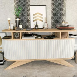 Cucina|Madie > Dmora Credenza quercia e bianca 180x44x75h cm 3 ante - Aziz Bianco, Marrone Quercia