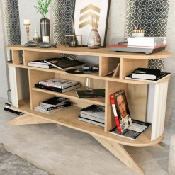 Cucina|Madie > Dmora Credenza quercia e bianca 180x44x75h cm 3 ante - Aziz Bianco, Marrone Quercia