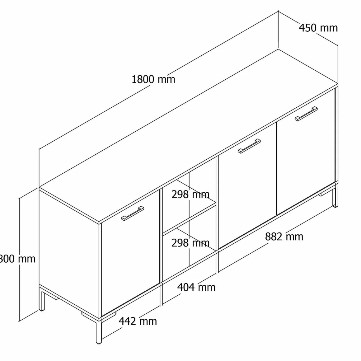 Madie|Credenze > Dmora Credenza quercia e bianca 180x45x80h cm 3 ante - Vardah Bianco, Marrone Quercia