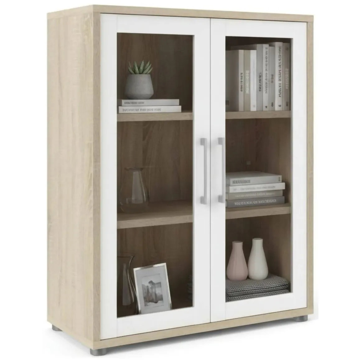 Madie|Credenze > Dmora Credenza quercia e bianca 89x40x113h cm 2 ante - Warszawa Bianco, Marrone Quercia