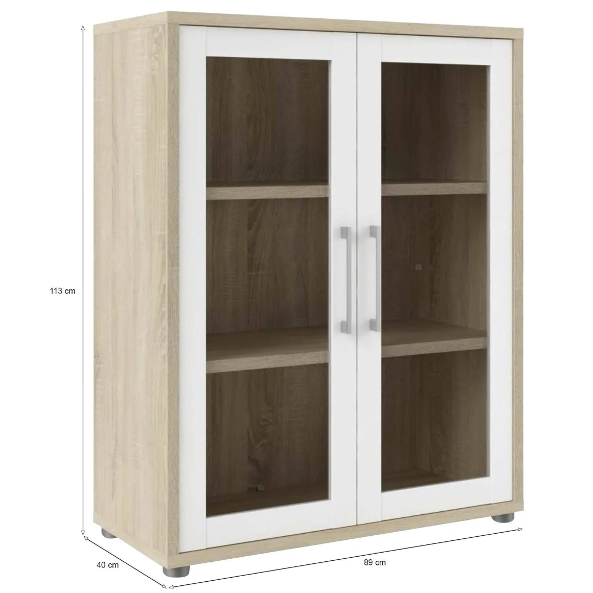 Madie|Credenze > Dmora Credenza quercia e bianca 89x40x113h cm 2 ante - Warszawa Bianco, Marrone Quercia