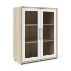 Madie|Credenze > Dmora Credenza quercia e bianca 89x40x113h cm 2 ante - Warszawa Bianco, Marrone Quercia