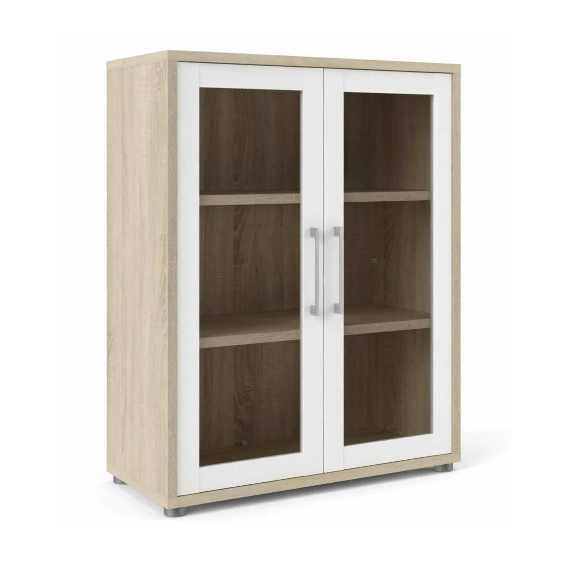 Madie|Credenze > Dmora Credenza quercia e bianca 89x40x113h cm 2 ante - Warszawa Bianco, Marrone Quercia