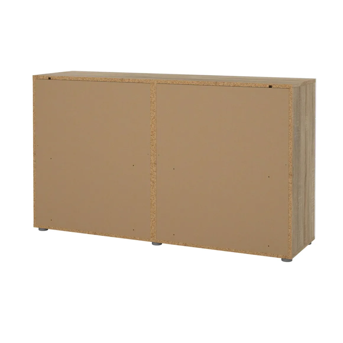 Madie|Credenze > Dmora Credenza quercia e bianco lucida 140x40x82h cm 8 cassetti - Aligon Bianco Lucido, Marrone Quercia