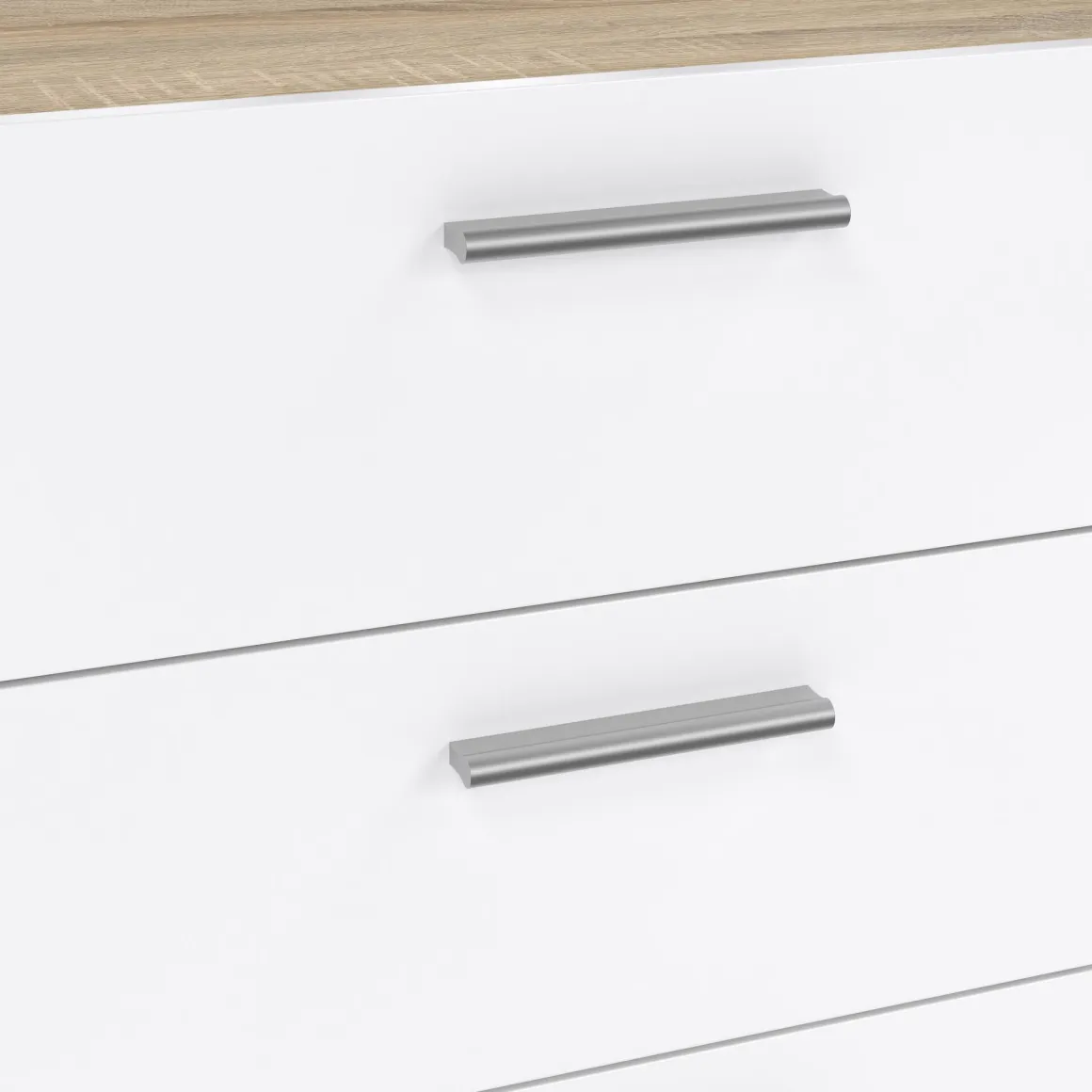 Madie|Credenze > Dmora Credenza quercia e bianco lucida 140x40x82h cm 8 cassetti - Aligon Bianco Lucido, Marrone Quercia