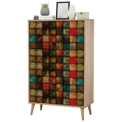 Madie|Credenze > Dmora Credenza quercia e multicolore 95x36x111h cm 4 ante - Agyemang Multicolore, Marrone Quercia