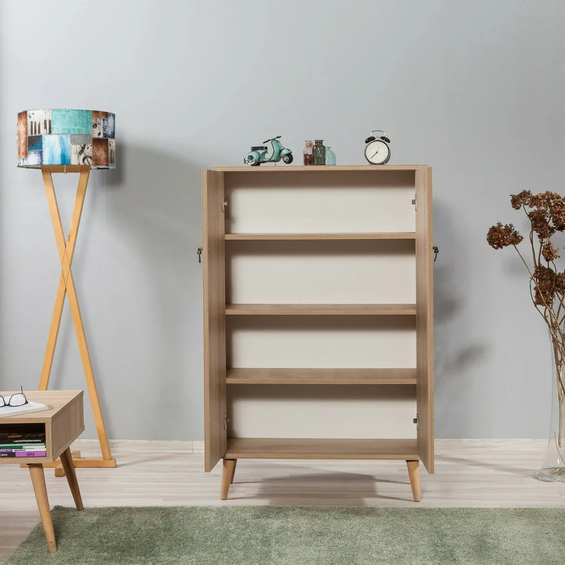 Madie|Credenze > Dmora Credenza quercia e multicolore 95x36x111h cm 4 ante - Agyemang Multicolore, Marrone Quercia