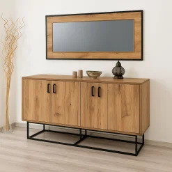 Credenza quercia e nera 140x40x80h cm 3 ante - Ammolite