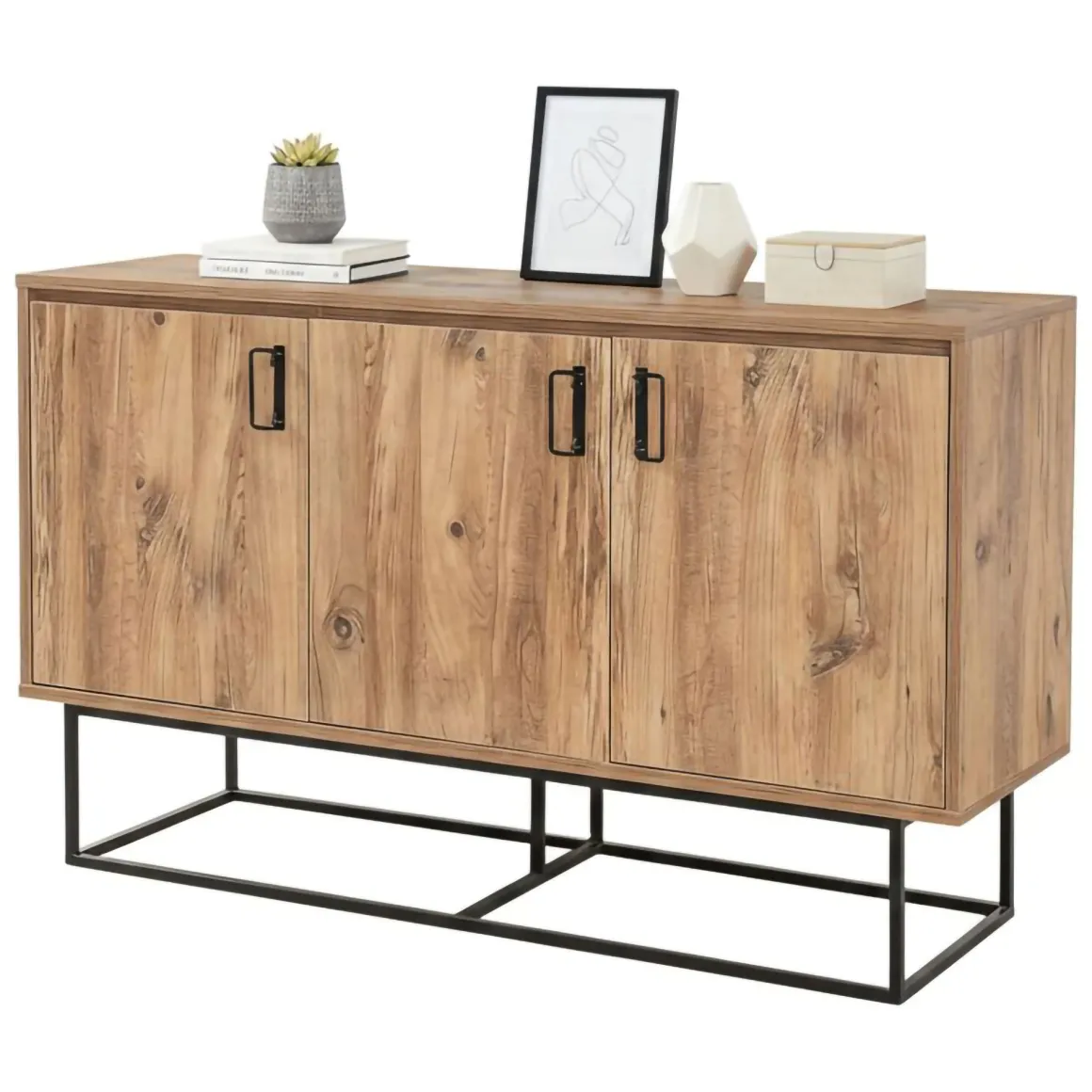 Credenza quercia e nera 140x40x80h cm 3 ante - Ammolite