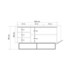 Credenza quercia e nera 140x40x80h cm 3 ante - Ammolite