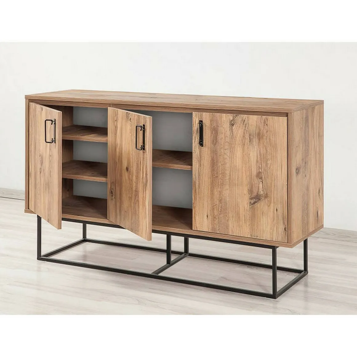 Credenza quercia e nera 140x40x80h cm 3 ante - Ammolite