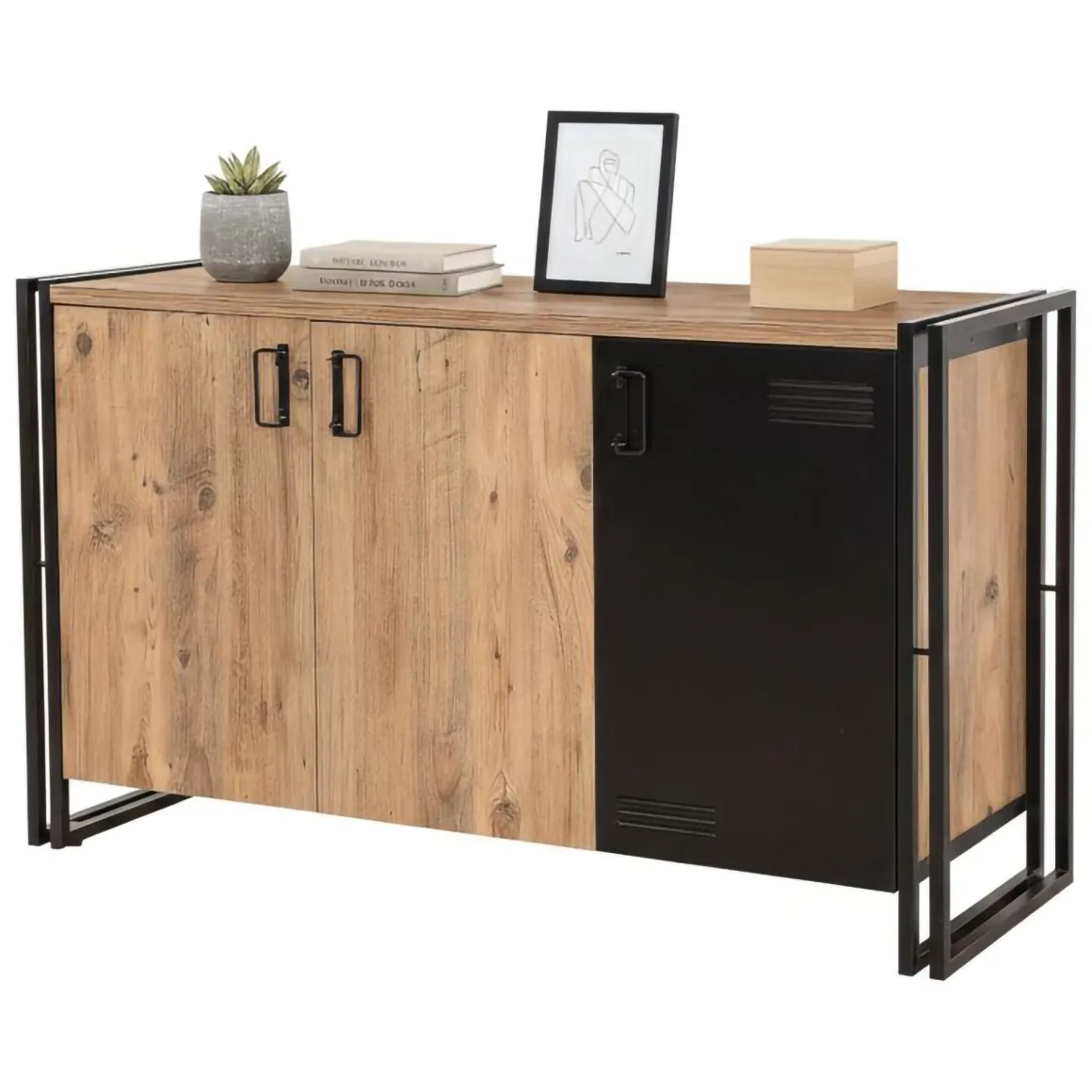 Credenza quercia e nera 140x45x80h cm 3 ante - Yvonne