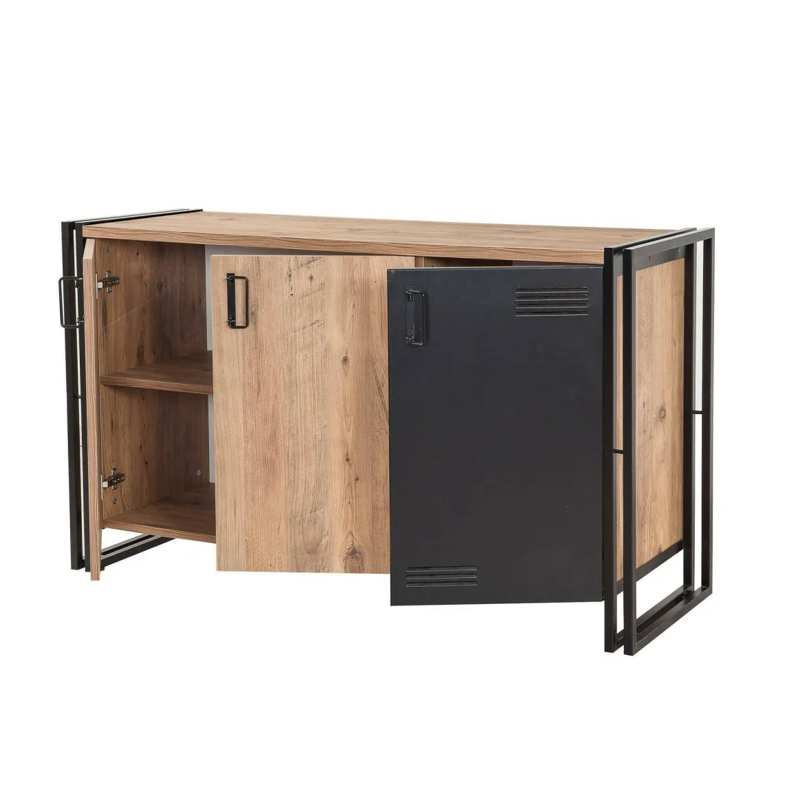 Credenza quercia e nera 140x45x80h cm 3 ante - Yvonne
