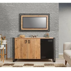 Credenza quercia e nera 140x45x80h cm 3 ante - Yvonne