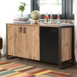 Credenza quercia e nera 140x45x80h cm 3 ante - Yvonne