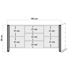 Credenza quercia e nera 160x45x80h cm 2 ante e 3 cassetti - Baldo
