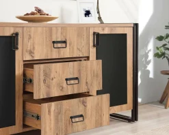 Credenza quercia e nera 160x45x80h cm 2 ante e 3 cassetti - Baldo
