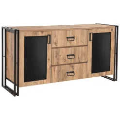 Credenza quercia e nera 160x45x80h cm 2 ante e 3 cassetti - Baldo