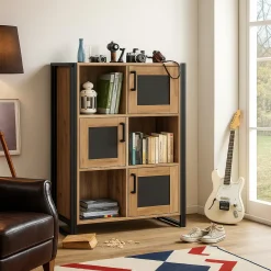 Credenza quercia e nera 89x35x127h cm 3 ante - Telesilla