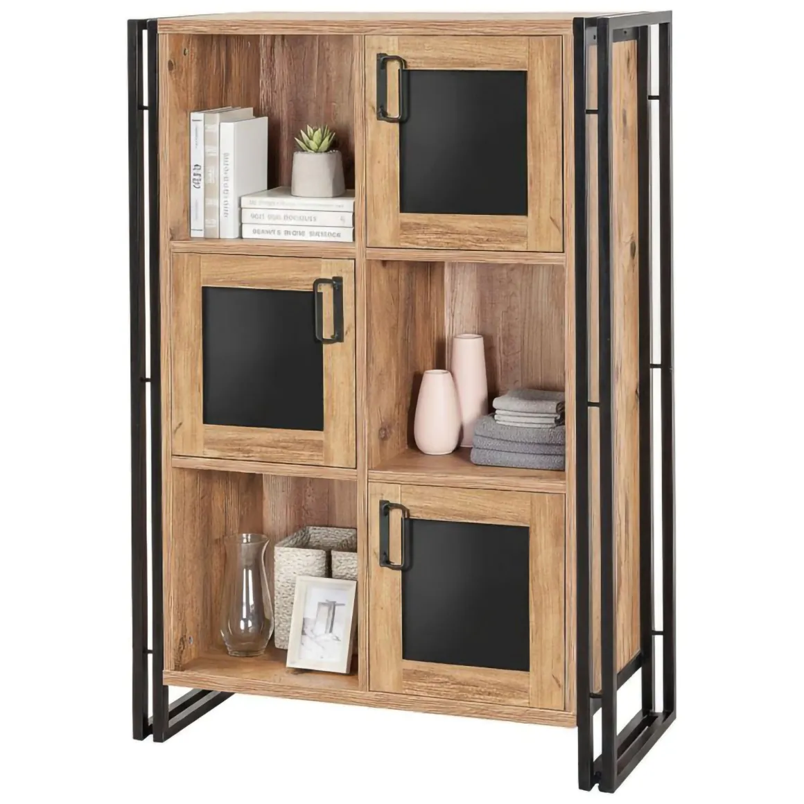 Credenza quercia e nera 89x35x127h cm 3 ante - Telesilla