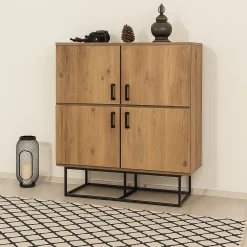 Credenza quercia e nera 93x36x115h cm 2 cassetti - Katmandu