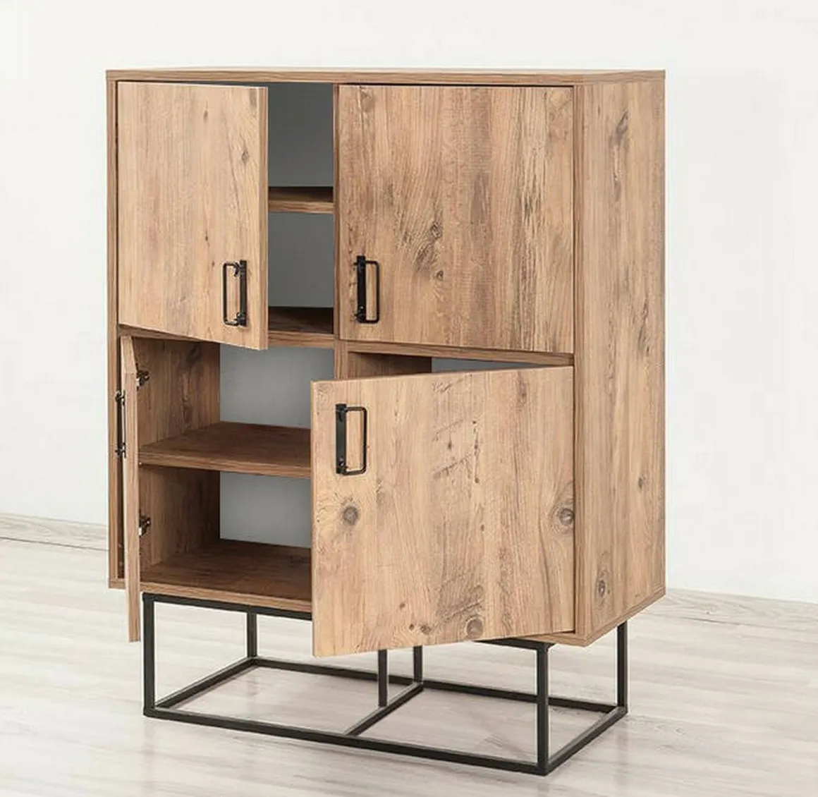 Credenza quercia e nera 93x36x115h cm 2 cassetti - Katmandu