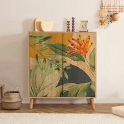 Madie|Credenze > Dmora Credenza quercia e verde 95x36x111h cm 4 ante - Agyemang Verde, Marrone Quercia