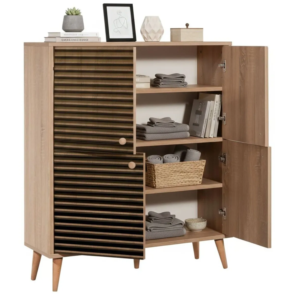 Cucina|Madie > Dmora Credenza quercia 95x36x111h cm 4 ante - Agyemang Marrone Quercia