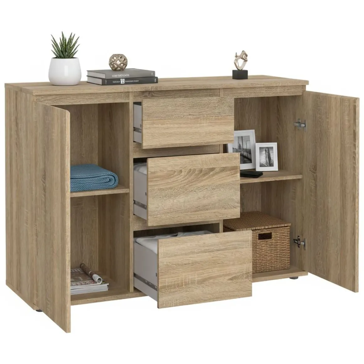 Credenza quercia 119x40x83h cm 2 ante e 3 cassetti - Zumpano