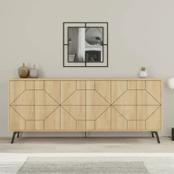 Madie|Credenze > Dmora Credenza quercia 184x35x77h cm 4 ante - Earl Marrone Quercia
