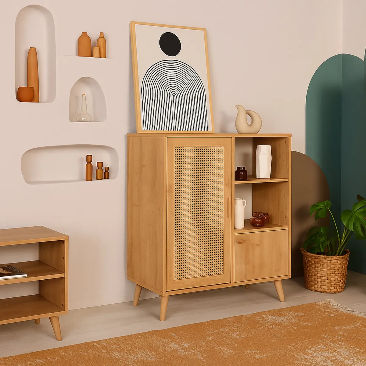 Cucina|Madie > Dmora Credenza quercia 90x40x110h cm 2 ante - Sfalerite Marrone Quercia