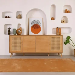 Madie|Credenze > Dmora Credenza quercia 180x41x81h cm 4 ante - Tarawa Marrone Quercia